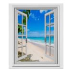 tropical beach ocean view faux window poster